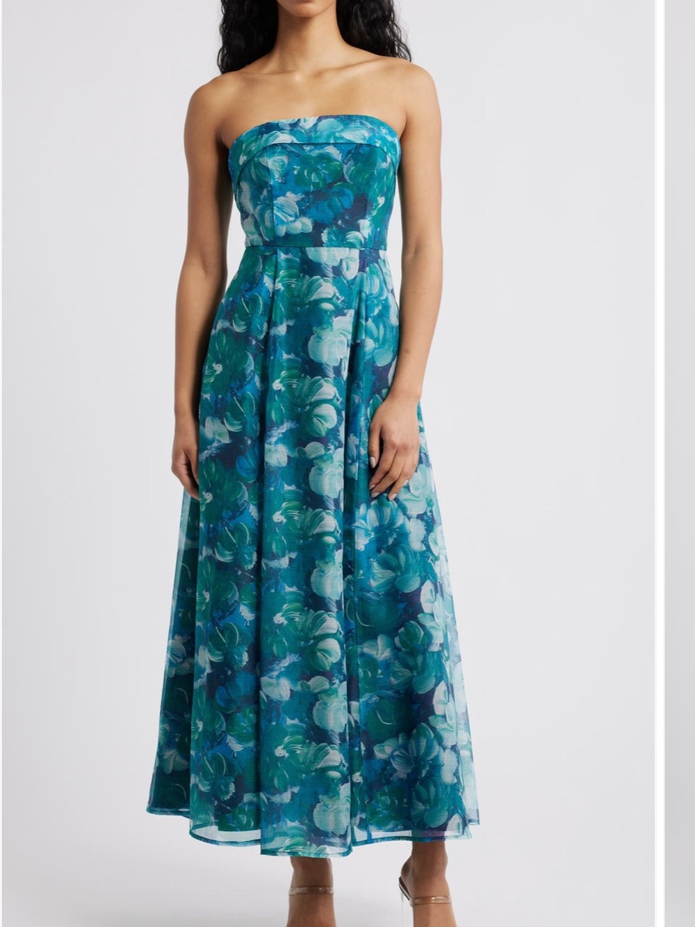 Lulu's Strapless Teal & Aqua Floral Maxi Dress